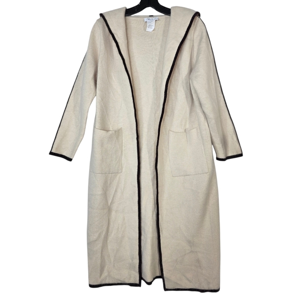 Fait à main Paris Angora and wool knit open front midlength hooded cardigan/Coat